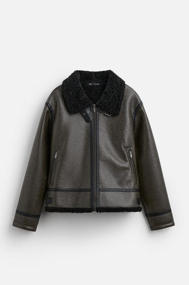 Zara DOUBLE FACED FAUX LEATHER JACKET - Dark brown