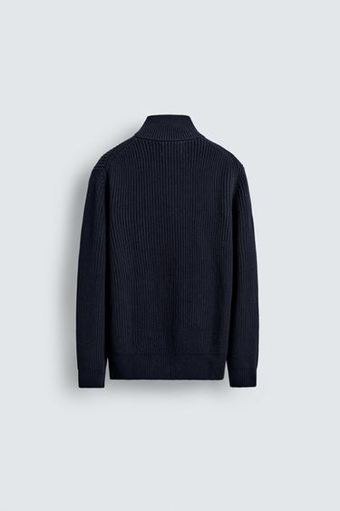 PURL KNIT QUARTER-ZIP SWEATER - Navy blue by Zara - Image 6