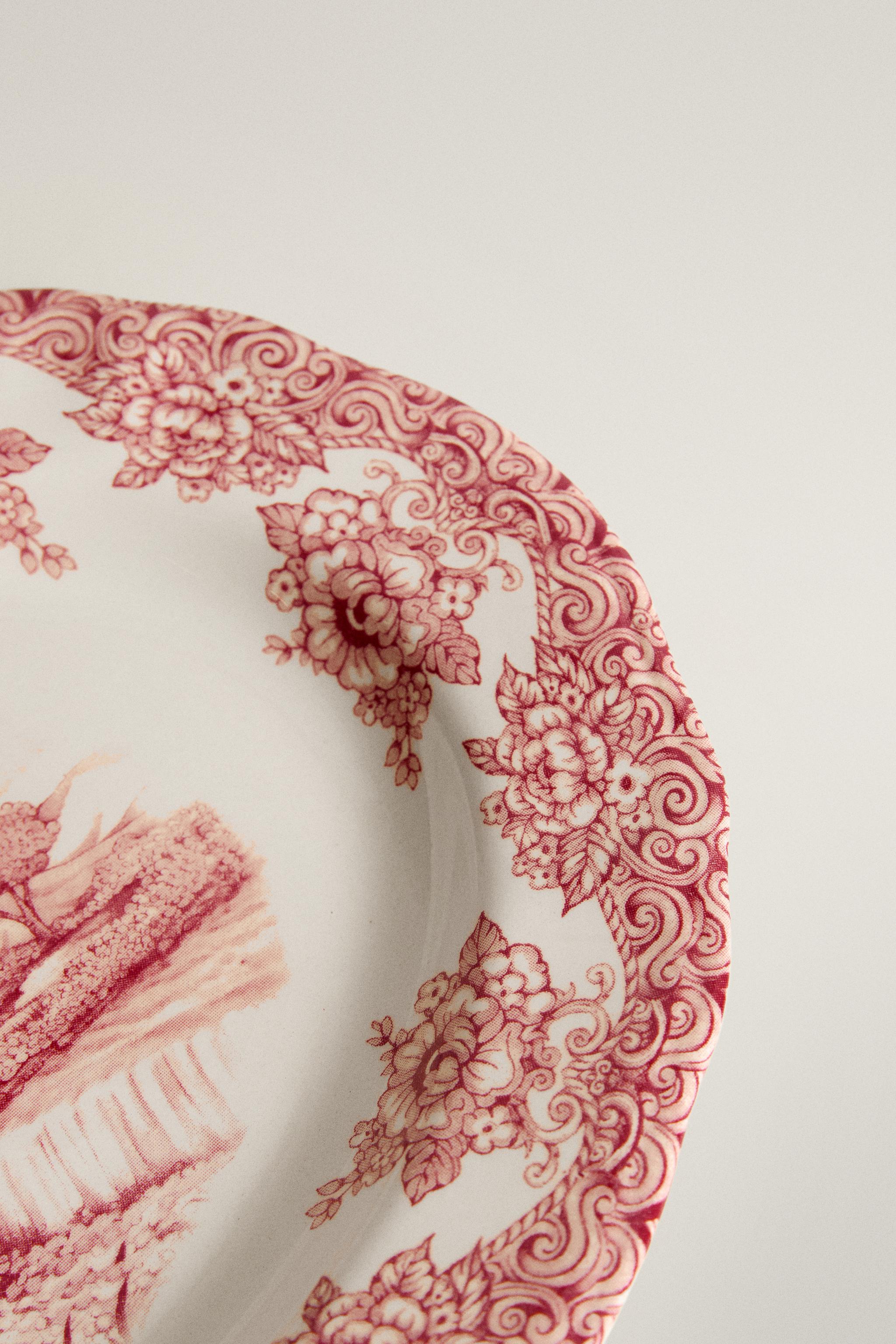 OVAL EARTHENWARE SERVING DISH WITH FLOWERS AND LANDSCAPE