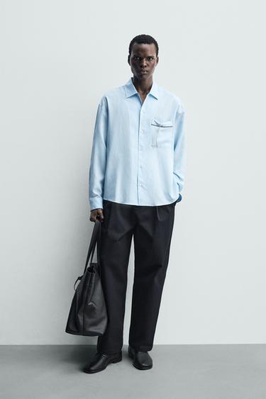 HEMD MIT STREIFEN UND KONTRASTPIPING - Hellblau von Zara