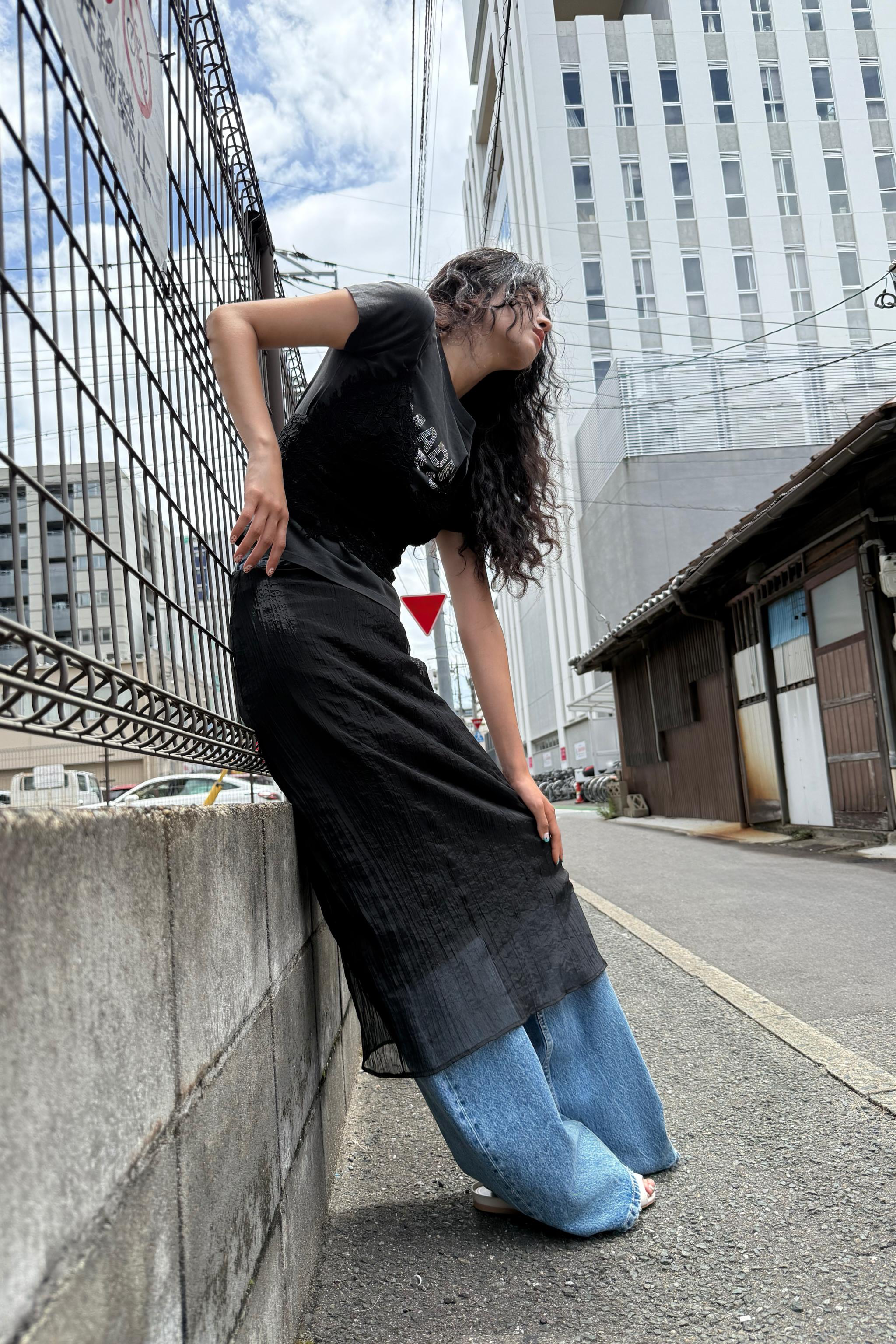 スペイン発送 ZARA 細ベルト付きロングスカート 上品カジュアル 細ベルト付きロングスカート - ブルー | ZARA Japan / 日本
