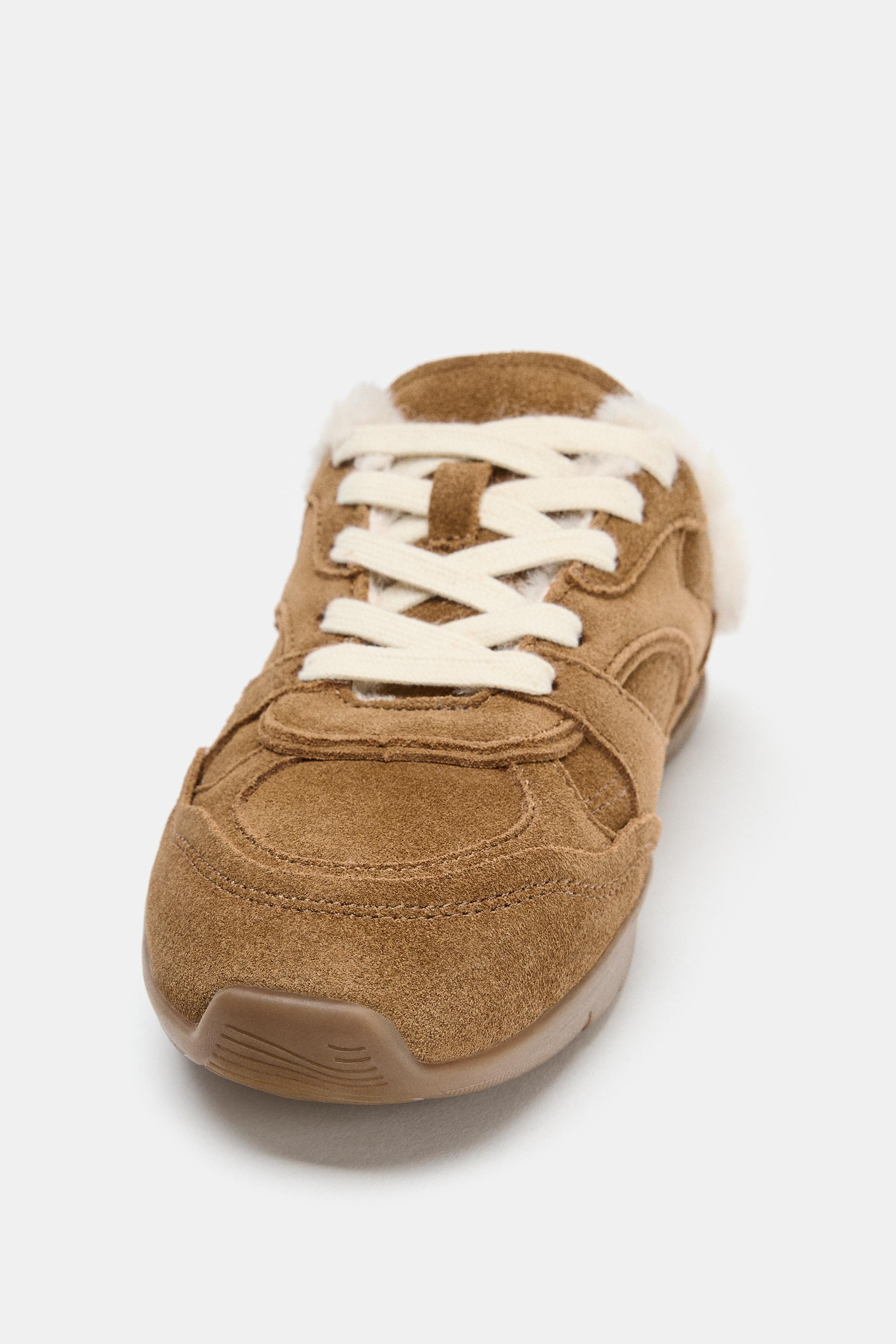 SPLIT LEATHER MULE SNEAKERS WITH FAUX FUR