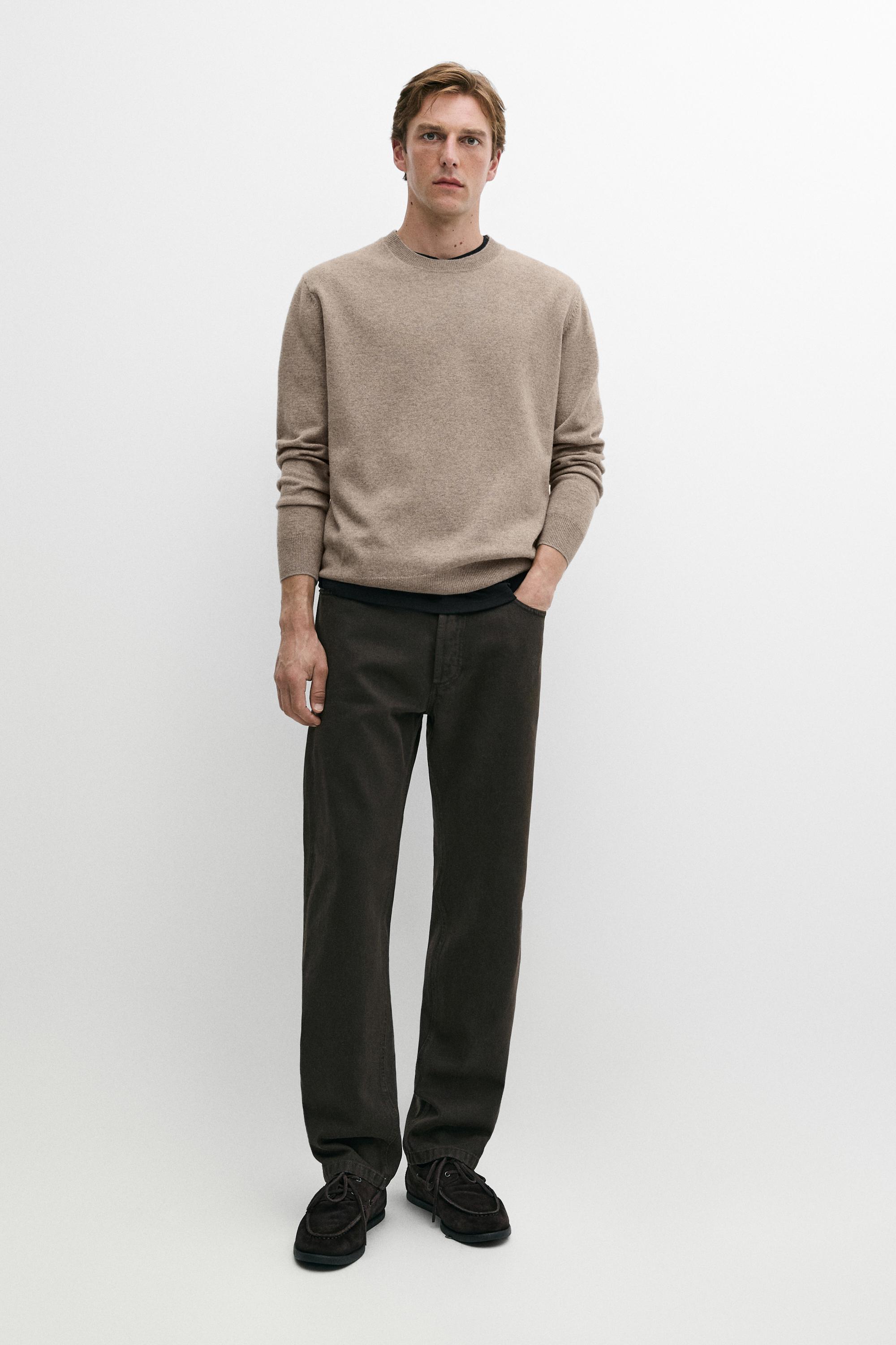 Wool blend round neck knit sweater — Mink