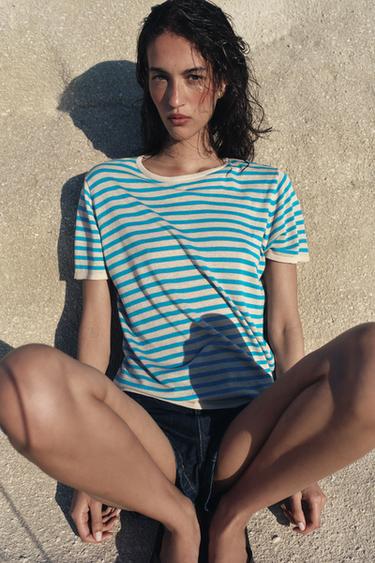 STRIPED KNIT TOP - Blue by Zara