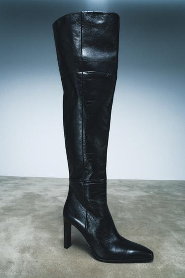 LEATHER XL HEELED BOOTS LIMITED EDITION - Black by Zara