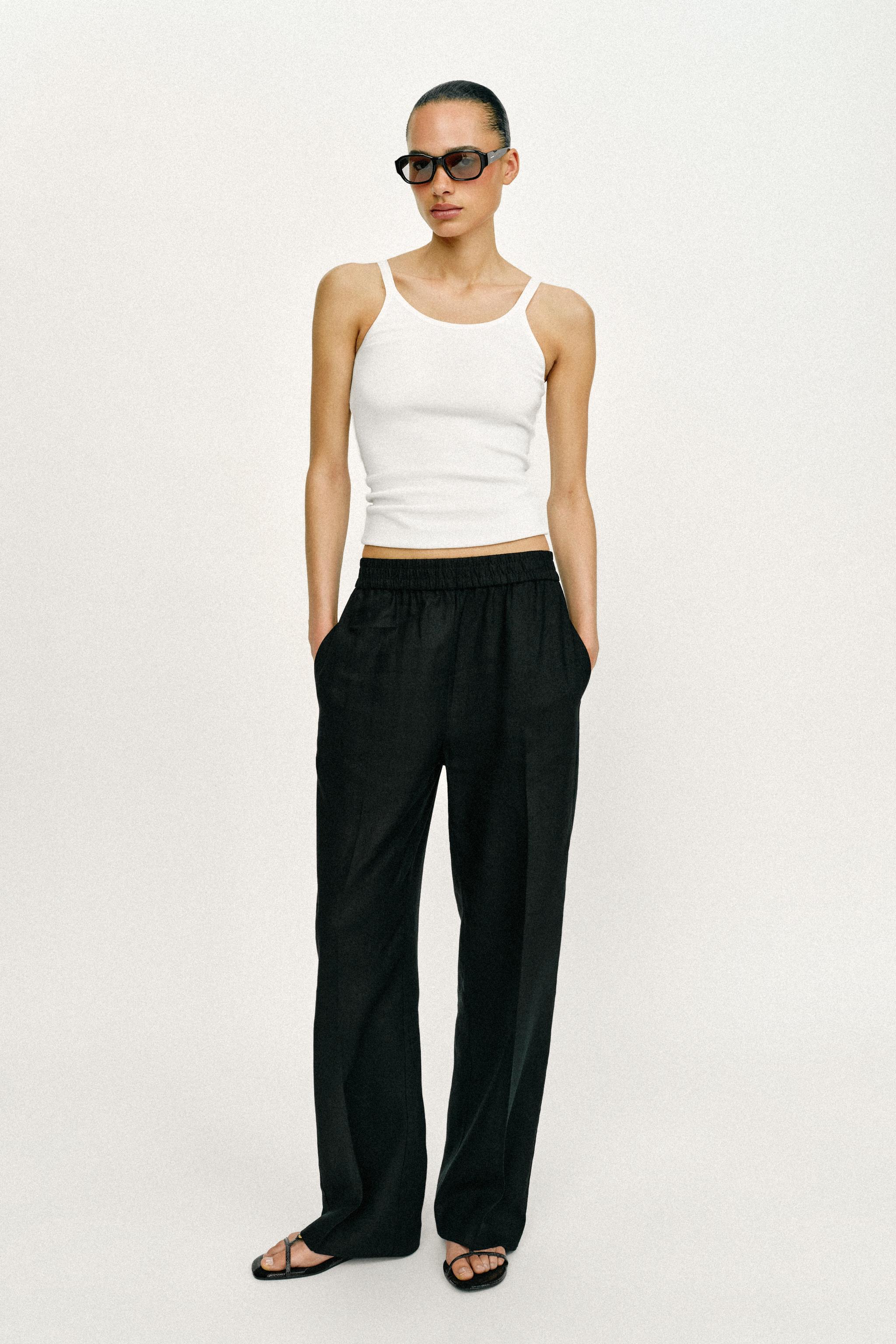LINEN BLEND STRAIGHT LEG PANTS