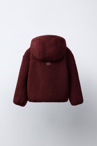 Zara HOODED FLEECE JACKET - Dark russet