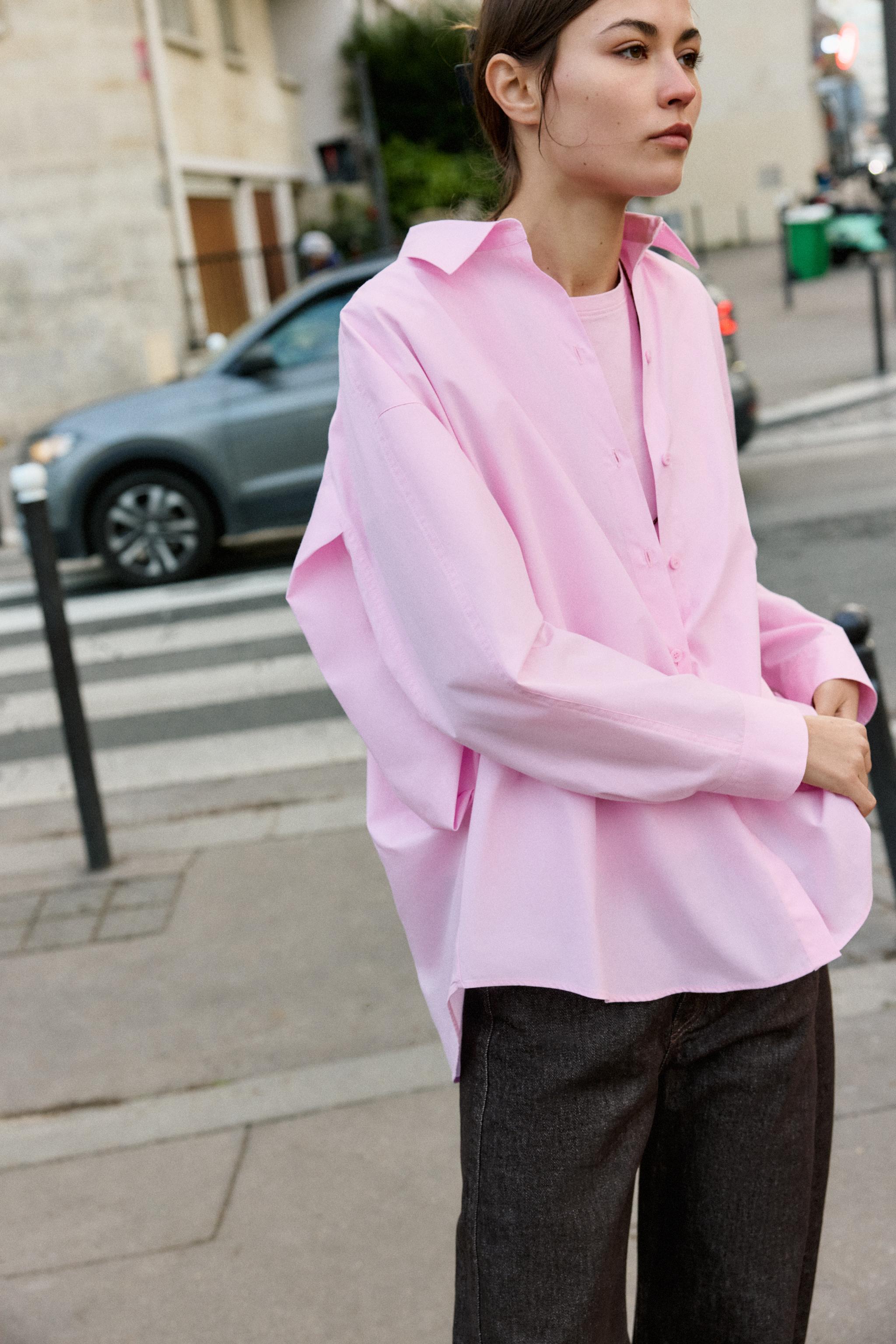 OVERSIZED POPLIN SHIRT - Pink | ZARA United States