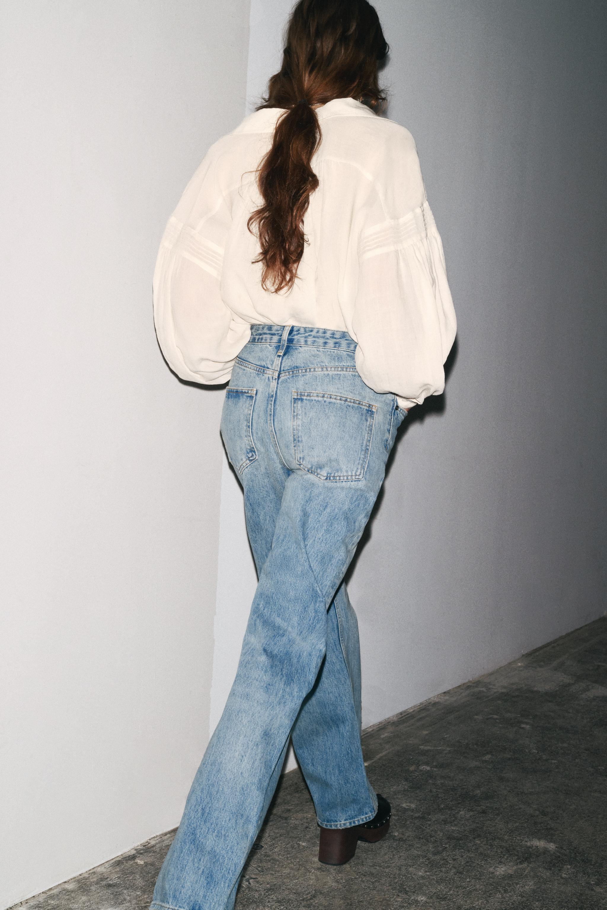 ZW COLLECTION HIGH-WAISTED STRAIGHT LEG JEANS - Blue | ZARA