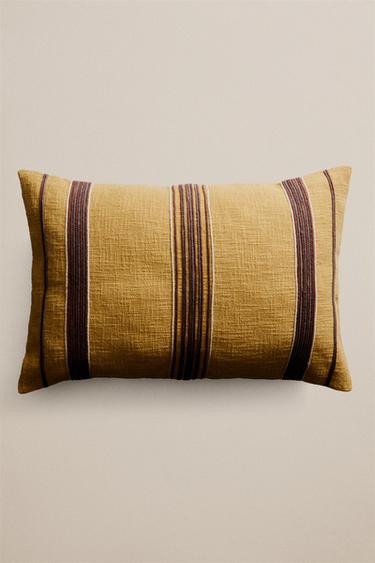 STRIPED THROW PILLOW COVER — Mustard 1