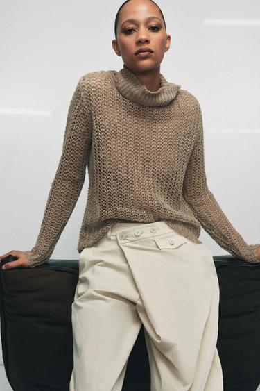 CUTWORK KNIT 100% LINEN JUMPER - Straw by Zara