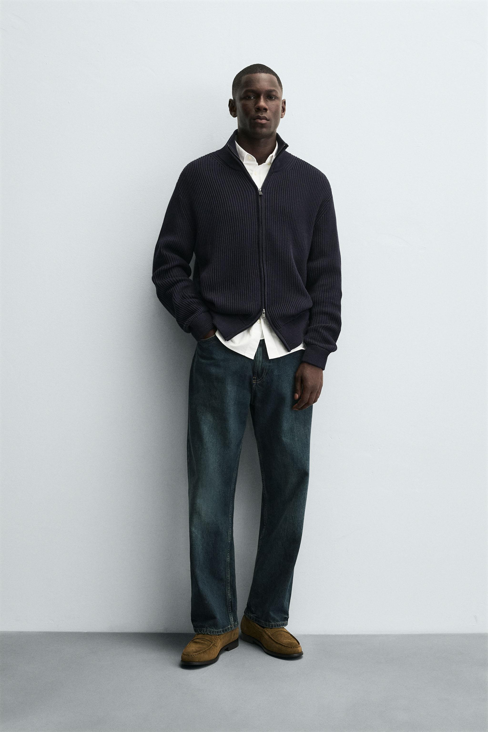 ZARA ORIGINS リブ編みジップカーディガン　OVY ZARA ORIGINS リブ編みジップカーディガン OVY ZARA(ザラ)の