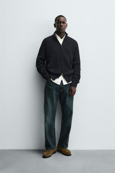 PURL KNIT CARDIGAN WITH ZIP - Navy blue by Zara