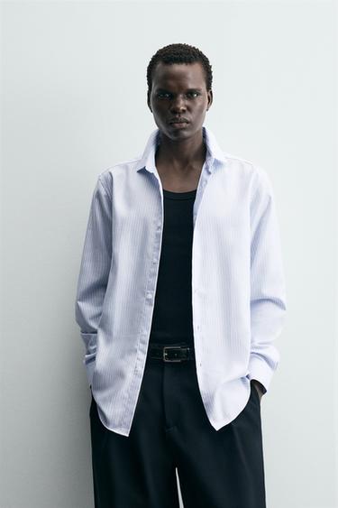 STRIPED SLIM FIT SHIRT - Sky blue by Zara