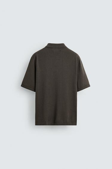 COTTON-BLEND KNIT POLO SHIRT - Black / Brown by Zara - Image 7