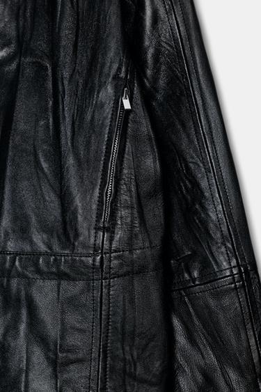 CAZADORA 100% PIEL EFECTO ARRUGADO - Negro de Zara