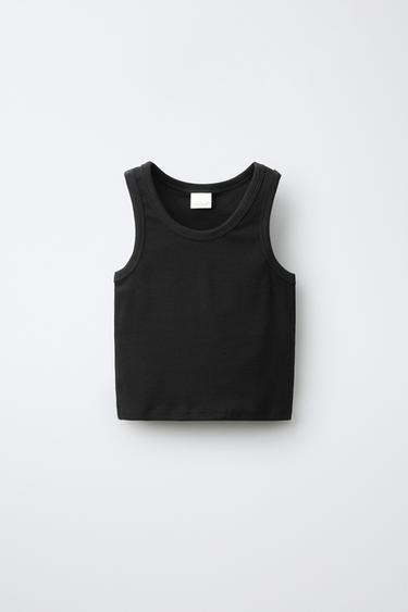 PLAIN RIBBED T-SHIRT - Black by Zara