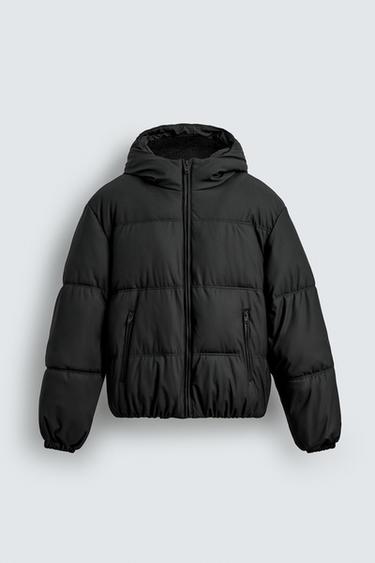 Zara RUBBERIZED COMBINATION PUFFER JACKET - Black