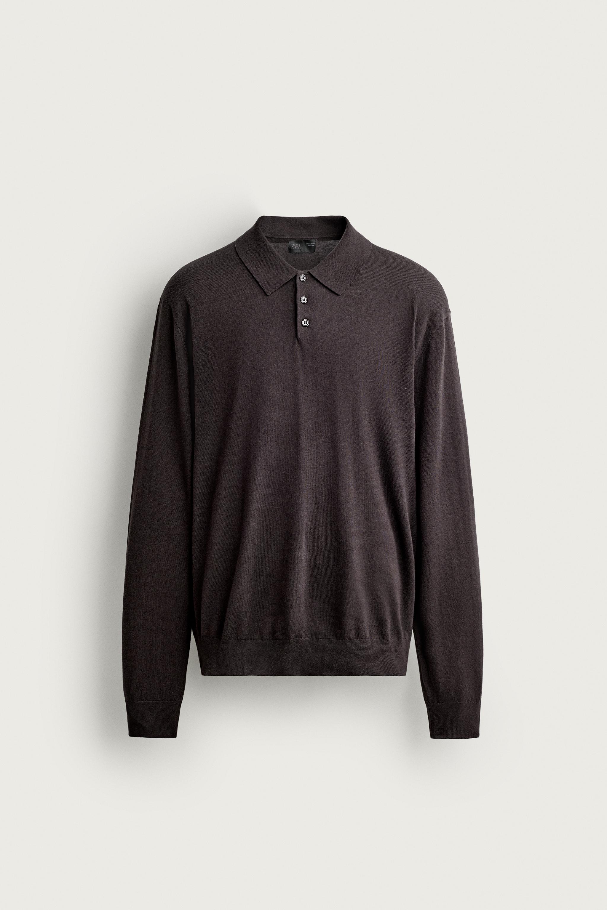 COTTON BLEND LIGHTWEIGHT KNIT POLO — Chocolate
