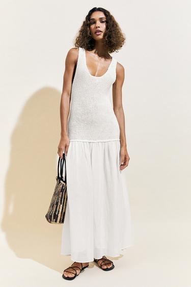 Zara Long matching linen blend dress - white