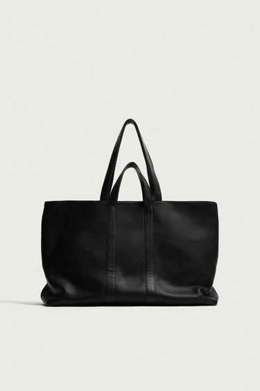 LEATHER TOTE BAG - Black by Zara