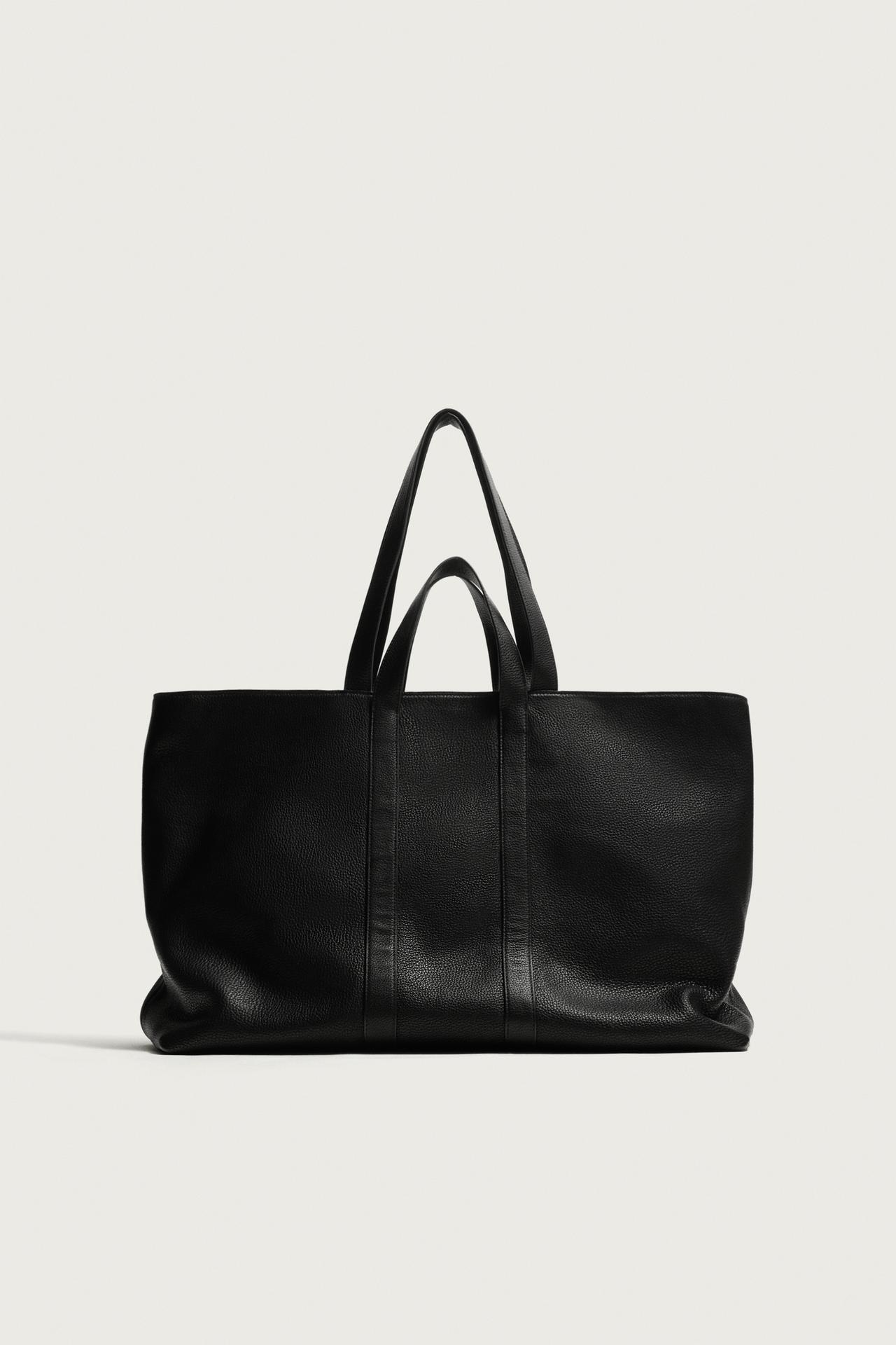 LEATHER SHOPPER BAG — Black