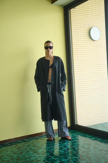 ÁO KHOÁC KÈM THẮT LƯNG 100% VẢI LINEN ZW COLLECTION - Màu đen từ Zara