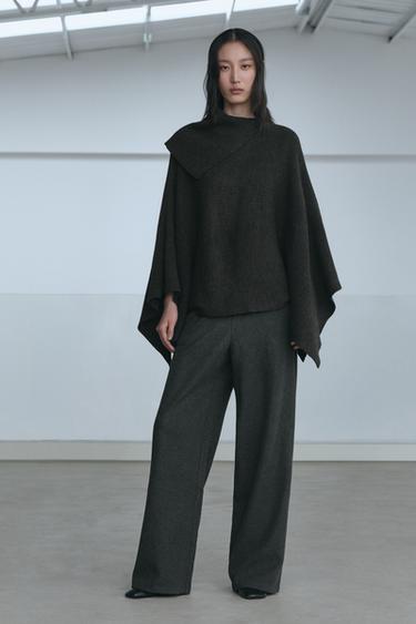 ASYMMETRIC NECK WOOL CAPE - Dark grey by Zara