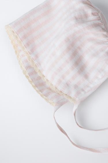 SEERSUCKER STRIPE LACE BONNET - Pale pink by Zara - Image 1