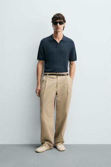 RIB KNIT POLO SHIRT - Navy blue by Zara - Image 0