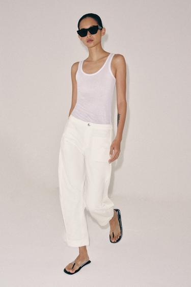 PANTALON DENIM BARREL POCHES ZW COLLECTION - Blanc de Zara - Image 4