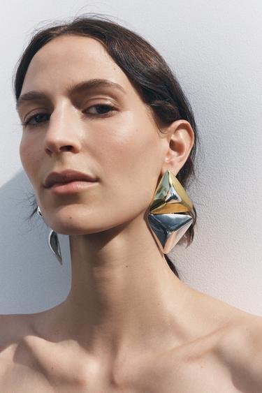 Zara MISMATCHED GEOMETRIC EARRINGS - Gold / Silver