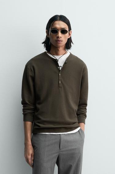 LIMITED EDITION HENLEY WAFFLE-KNIT T-SHIRT - Mid-ecru by Zara