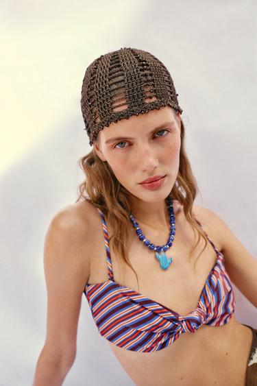 CROCHET SKULLCAP WITH BEADS - Brown by Zara