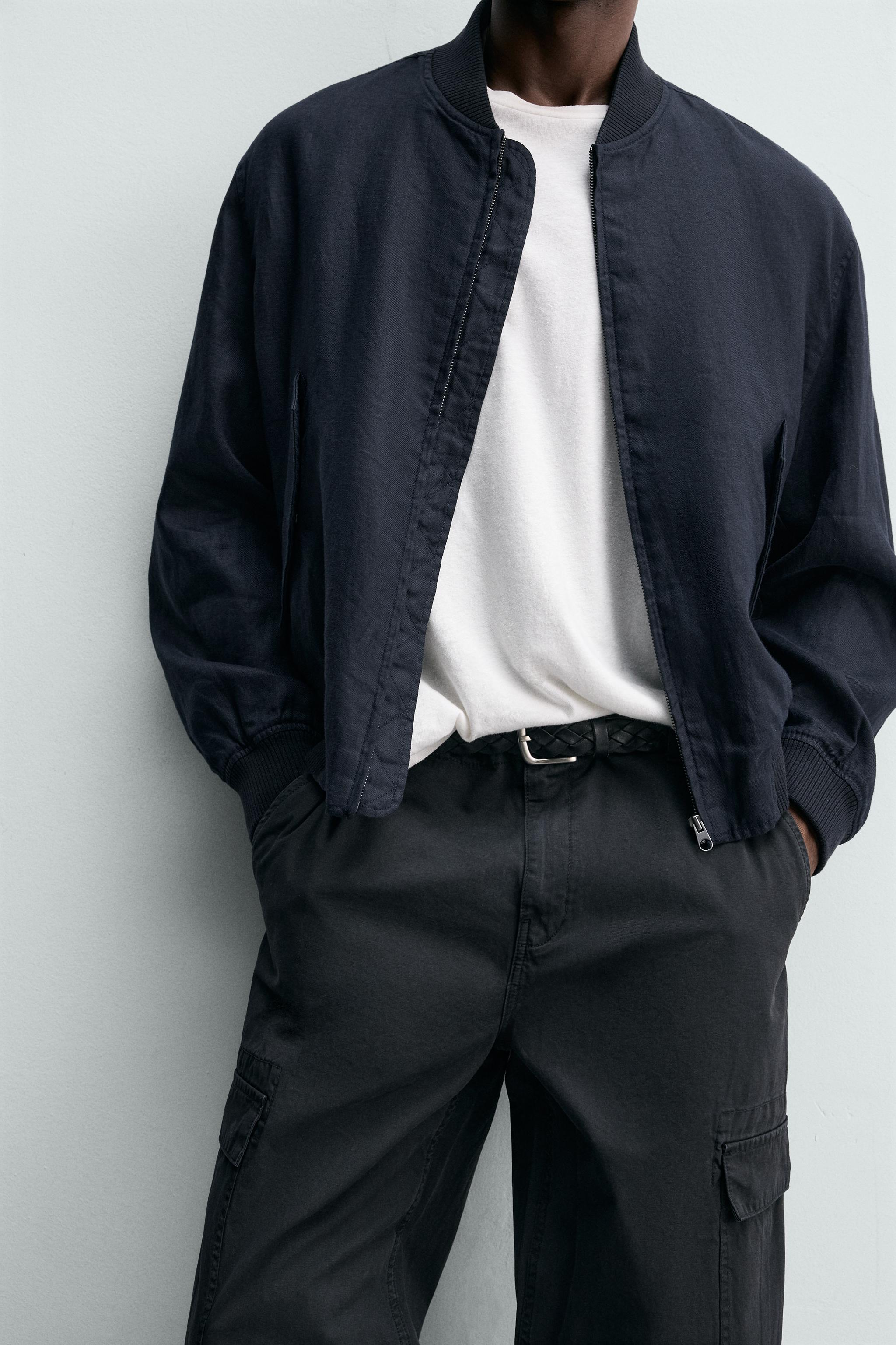 リネン100%ボンバージャケット - ネイビーブルー | ZARA Japan / 日本