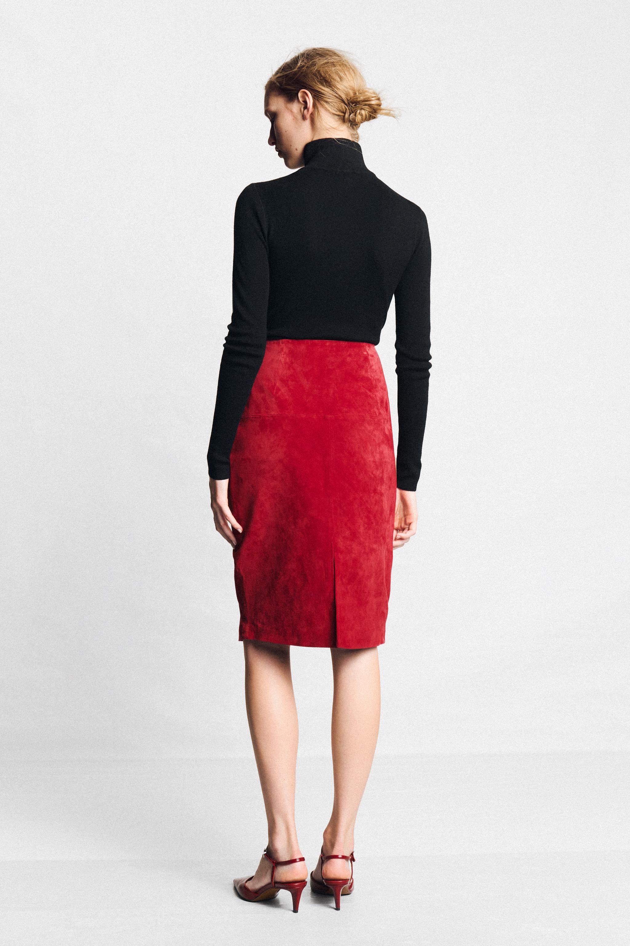 100% LEATHER MIDI SKIRT