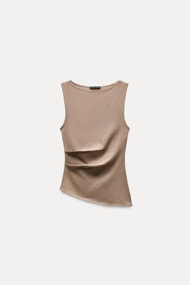 CAMISETA ASIMÉTRICA PLIEGUES - Visón de Zara - Imagen 0