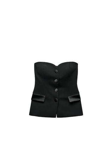 CONTRASTING SATIN SMOKING BUSTIER TOP