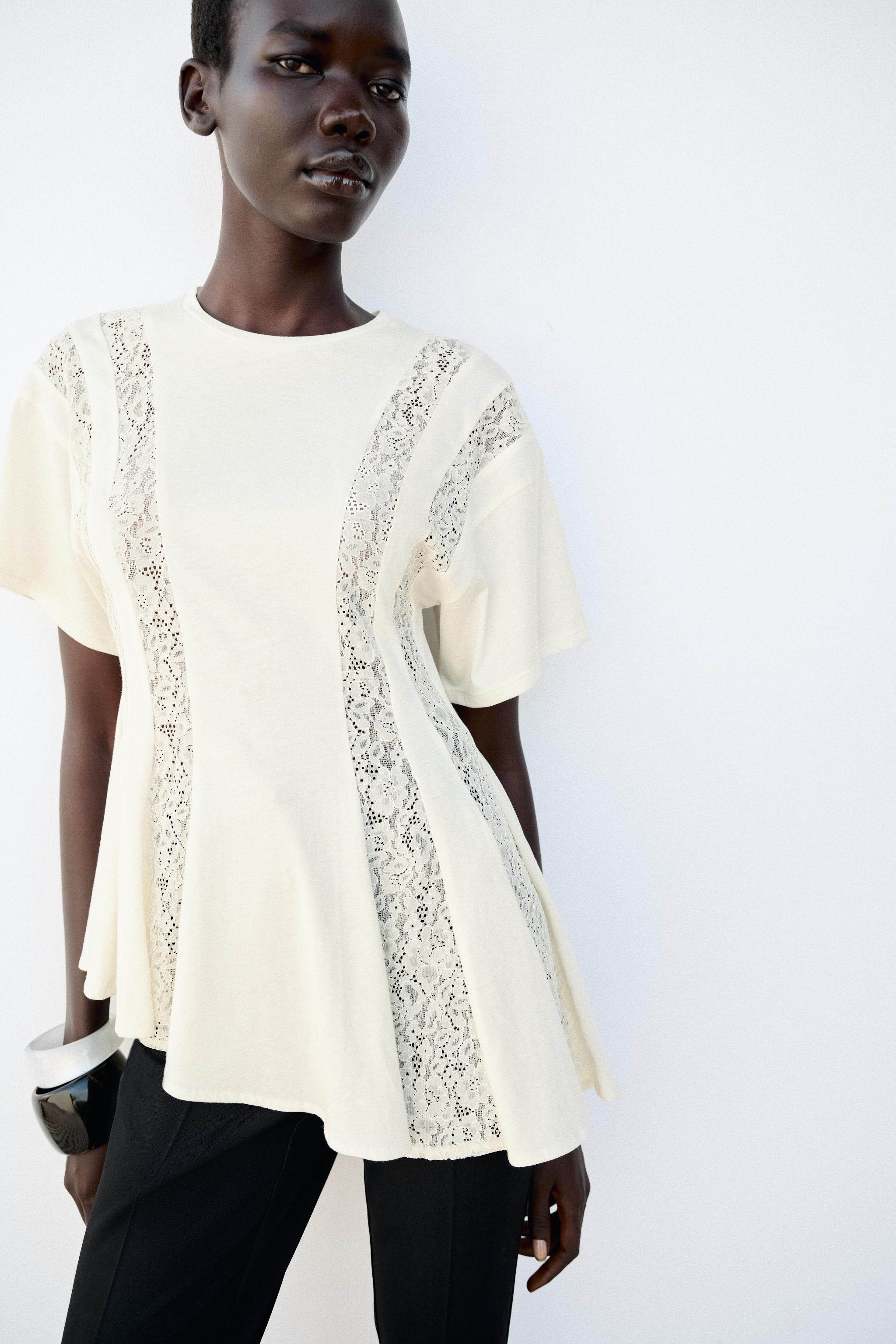 Женские футболки Zara LACE COMBINATION T-SHIRT — фото 2