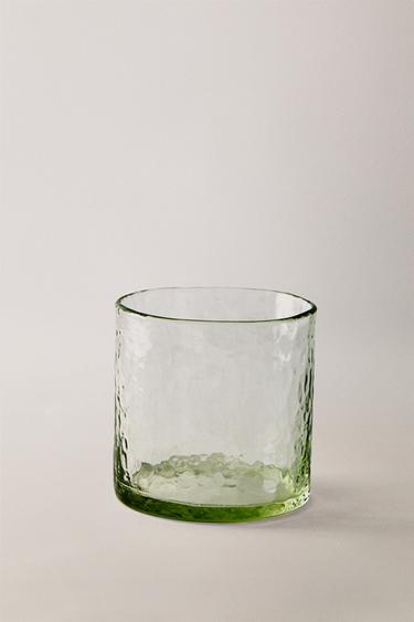 HAMMERED EFFECT GLASS TUMBLER - Green by Zara