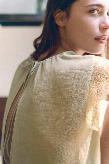 BODY BLOUSE EN GEORGETTE ET DENTELLE - Vert de Zara - Image 2
