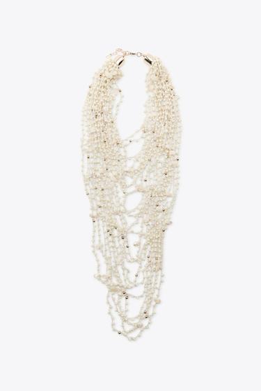 BEADED SEASHELL BIB NECKLACE - Ecru by Zara
