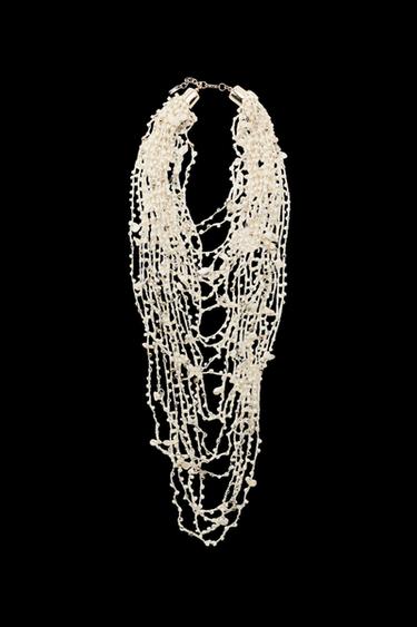 Zara BEADED SHELL BIB NECKLACE - Ecru - Image 0