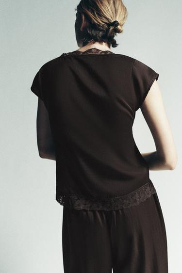 TOP 100% LYOCELL AVEC DENTELLE - Marron de Zara - Image 2