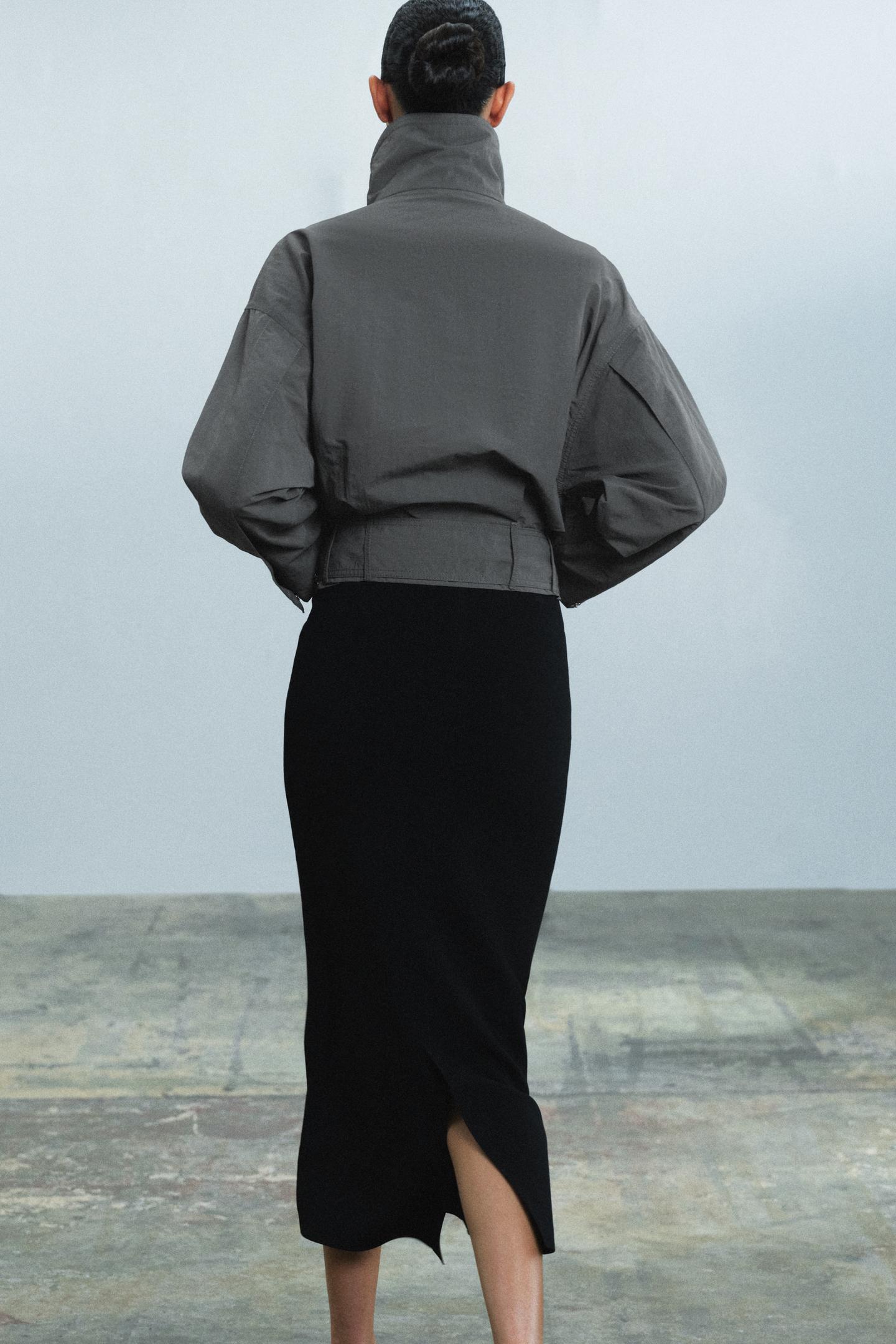 Женская куртка Zara ZW Collection Cropped Belted, цвет: Серый — фото 5