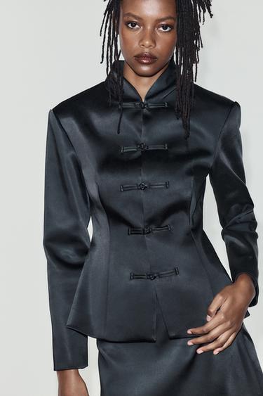 SATIN JACKET WITH FROG FASTENING - Black by Zara