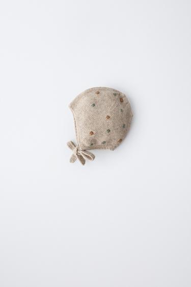 Zara BEADED KNIT BONNET - Light beige - Image 0