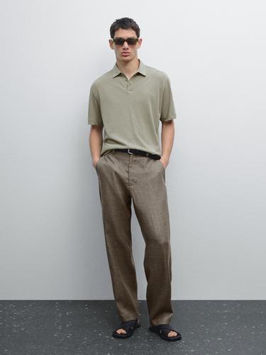 Polo manga corta con lino - Khaki vigoré de Zara - Imagen 0