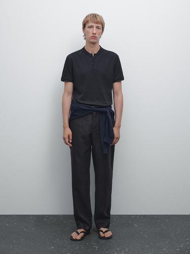 Zara Ribbed polo shirt with stand collar - Navy blue