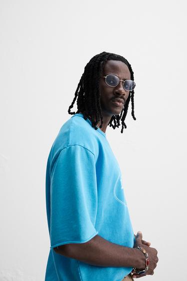 WASHED SWEATSHIRT WITH CONTRAST PRINT - Faded sky blue by Zara - Image 5